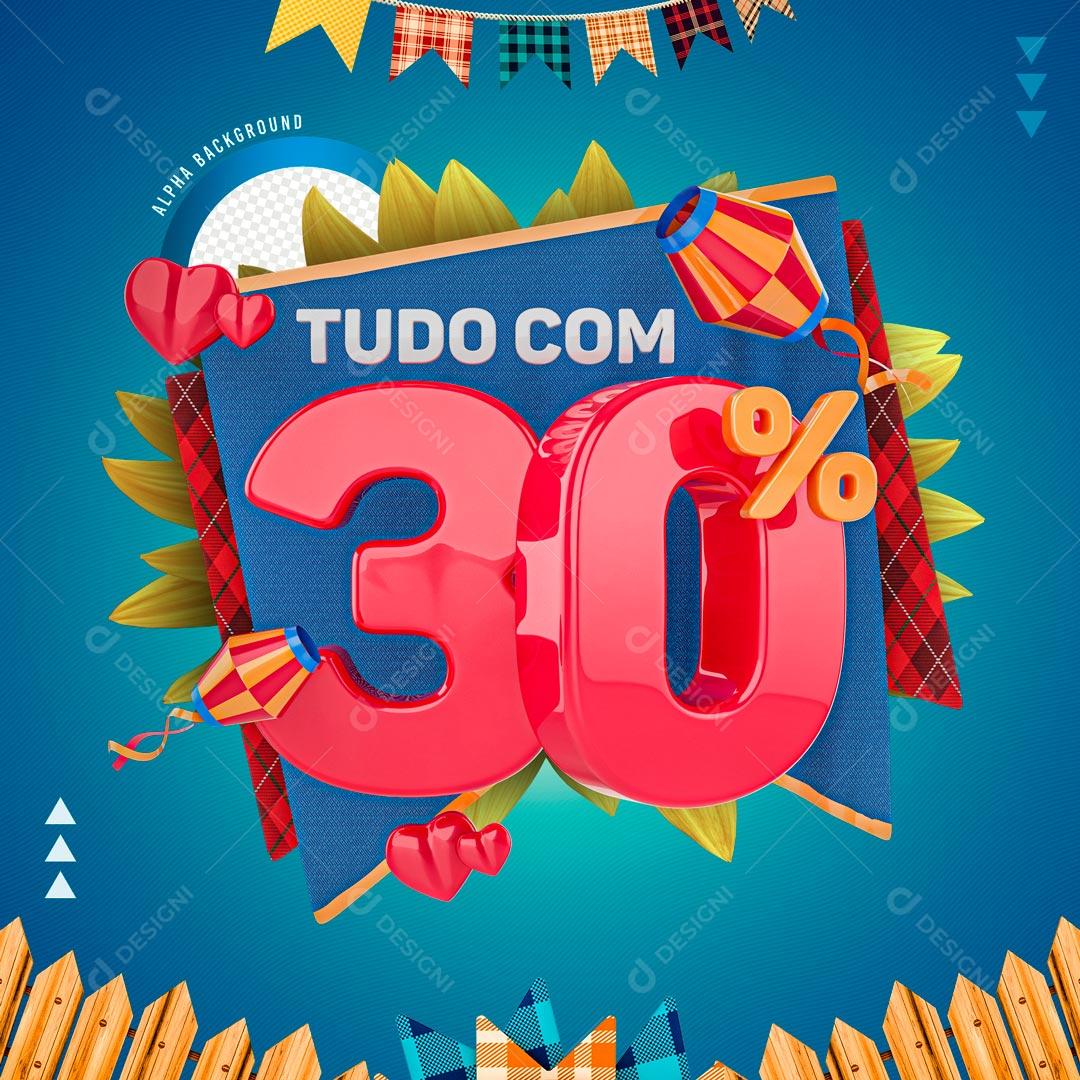 Selo 3D 30% De Descontos Promoção São João PNG