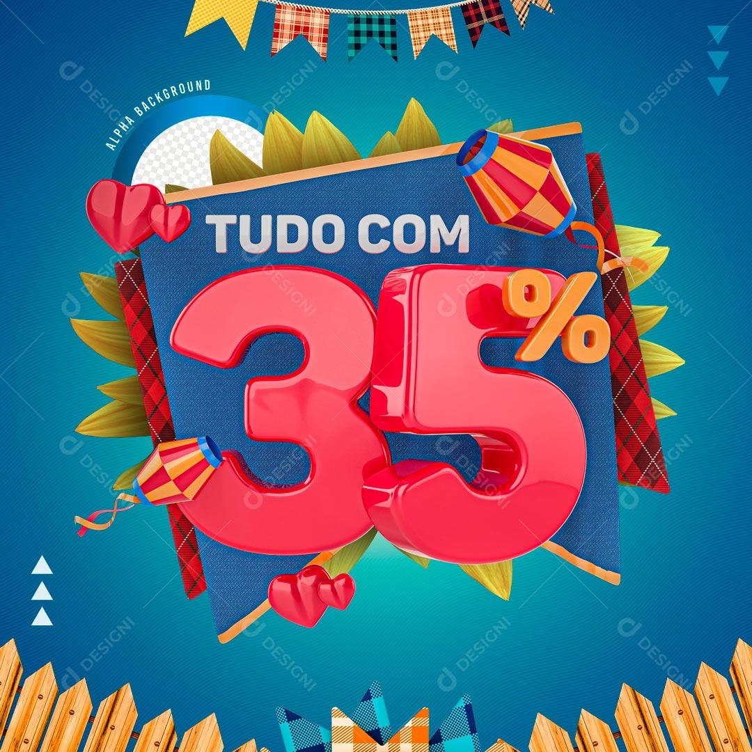 Selo 3D 35% De Descontos Promoção São João PNG