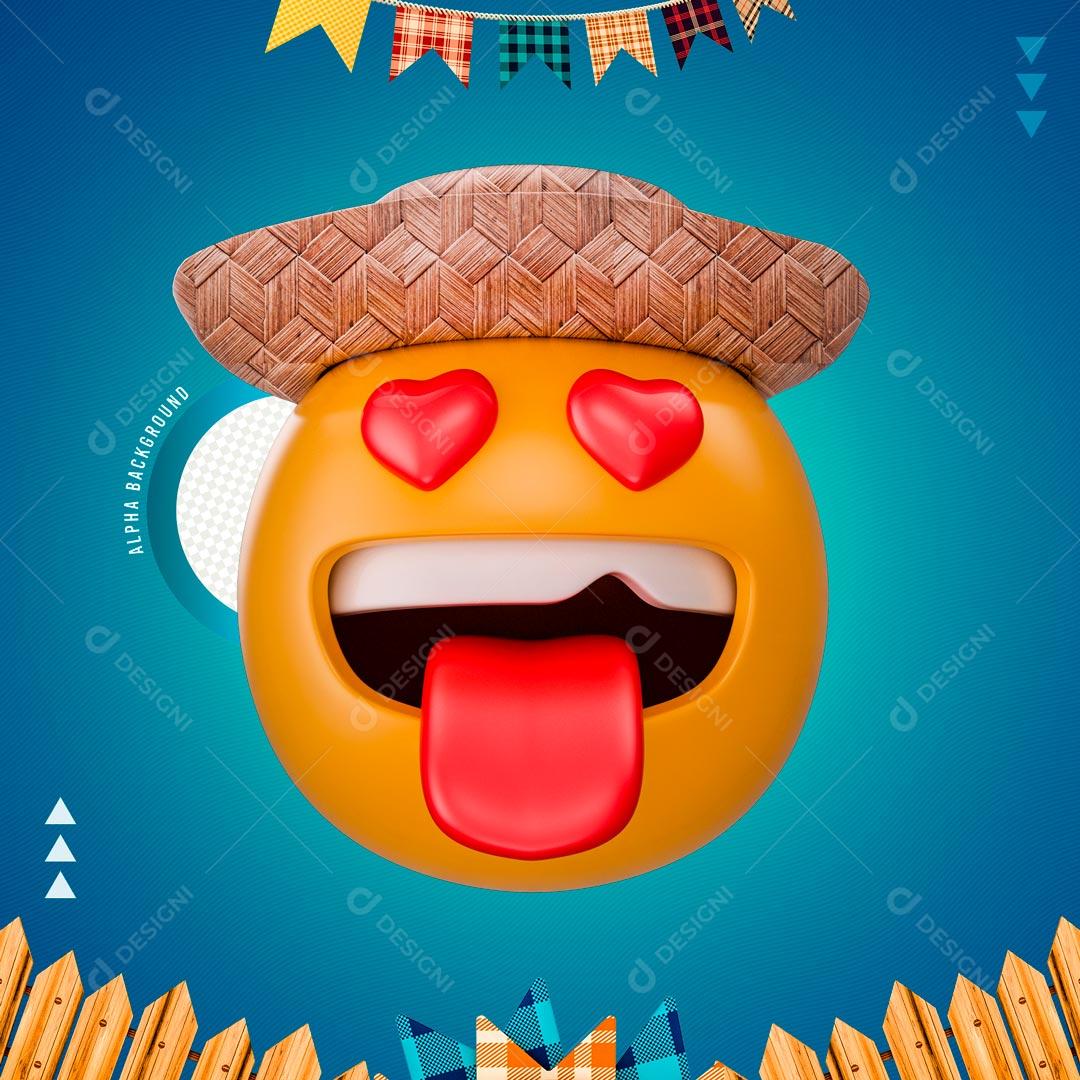 Elemento 3D Para Composição Emoji Com Chapéu De Palha e Mão Com Olhos De Coração PNG