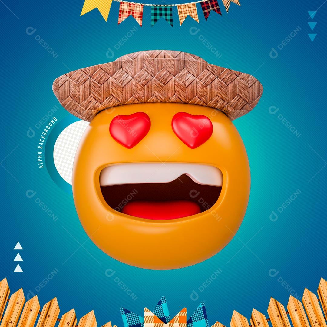 Elemento 3D Para Composição Emoji Com Chapéu De Palha e Mão Com Olhos De Coração PNG