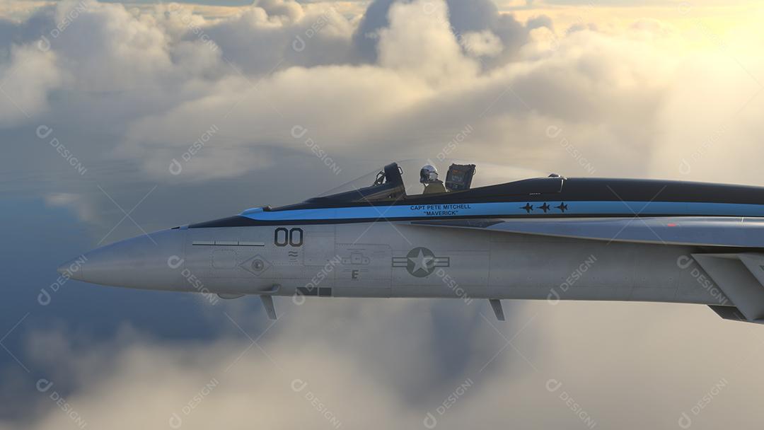 Aeronaves F-18 Maverick Top Gun voando sobre o céu.