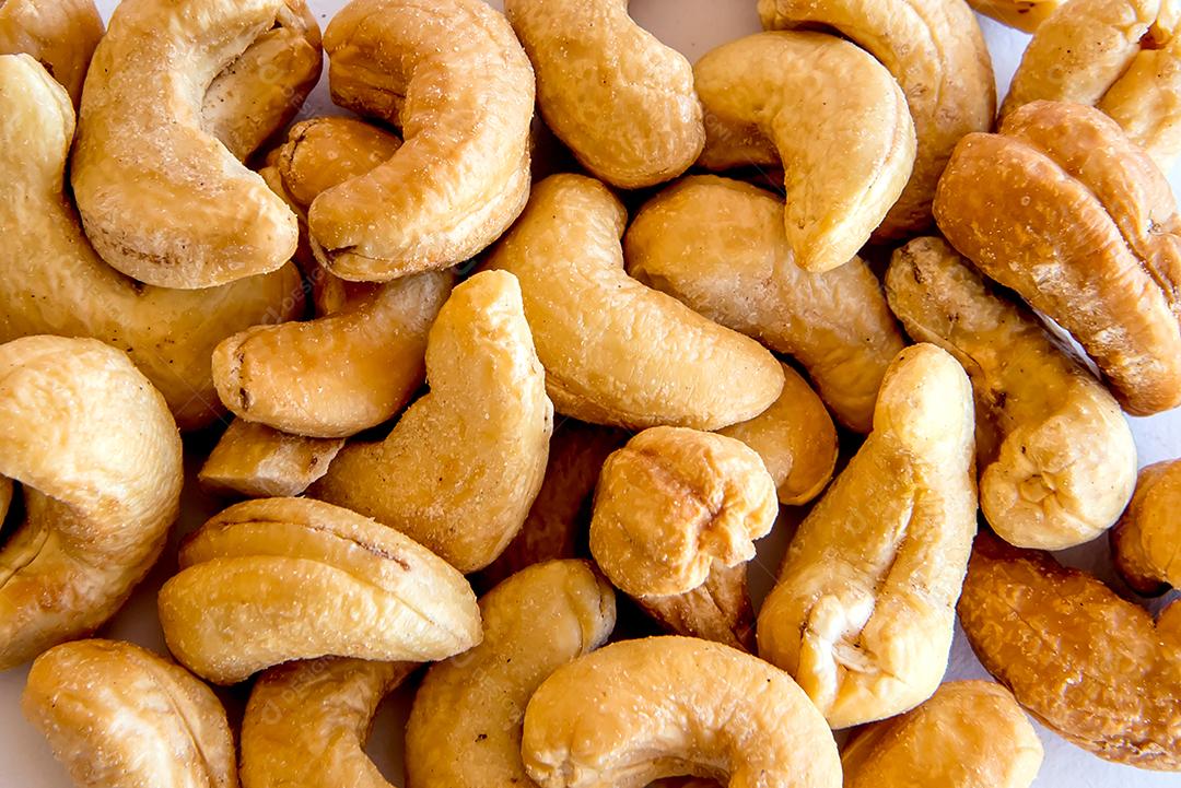 Fundo de textura de castanha de caju. Lanche saudável.