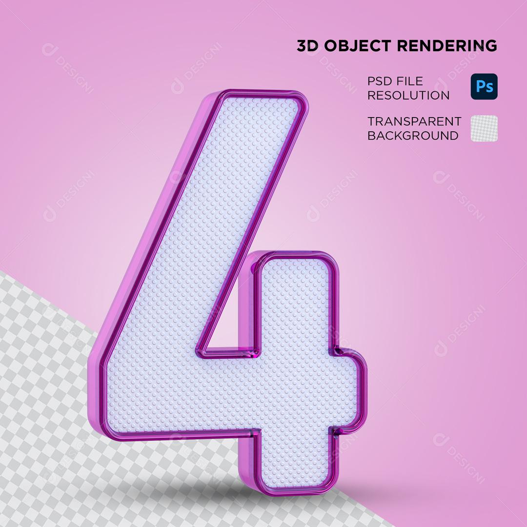 Número 3D 4 com Textura Roxo Para composição PSD