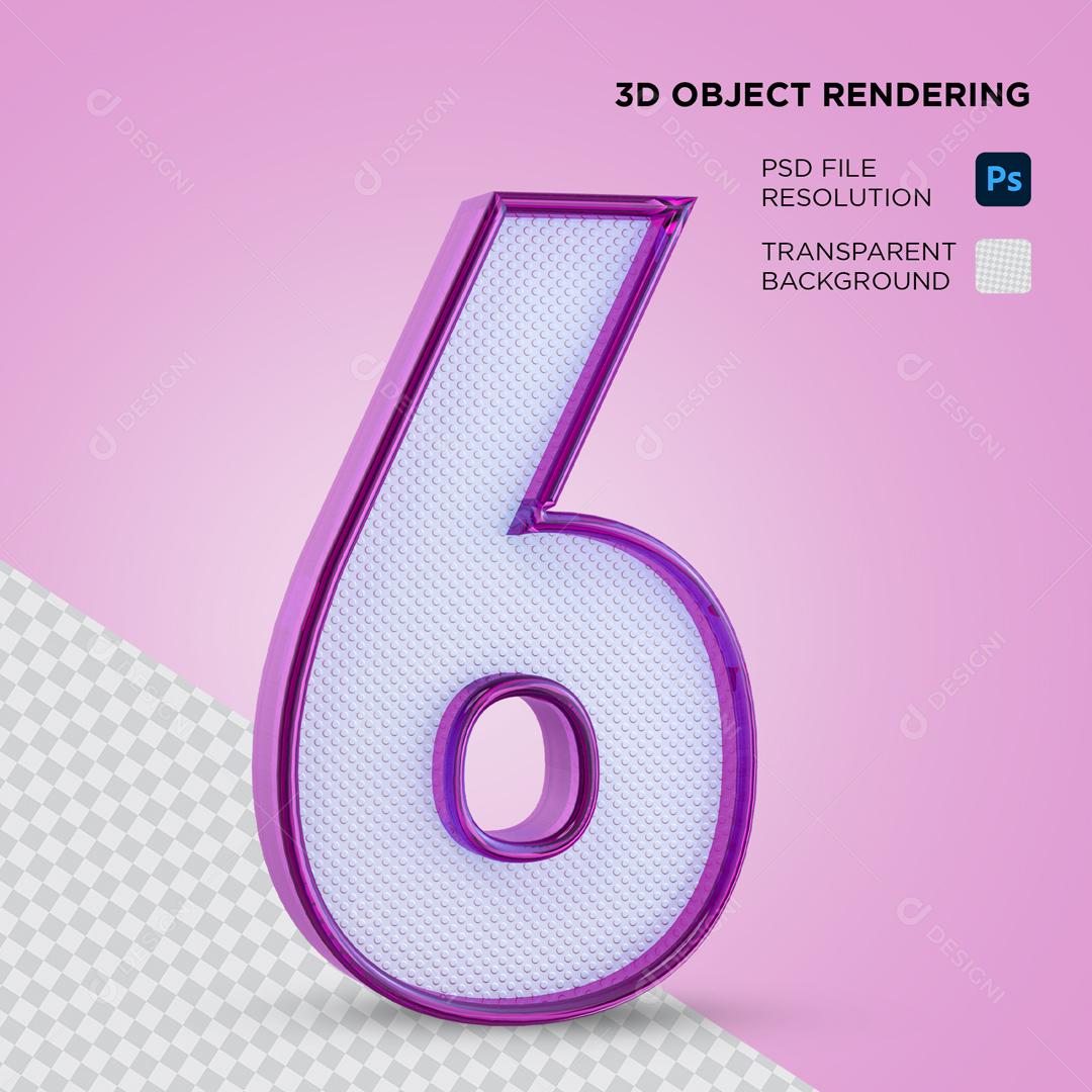 Número 3D 6 com Textura Roxo Para composição PSD