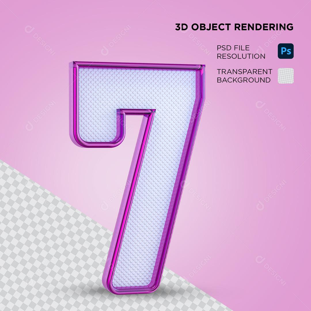 Número 3D 7 com Textura Roxo Para composição PSD