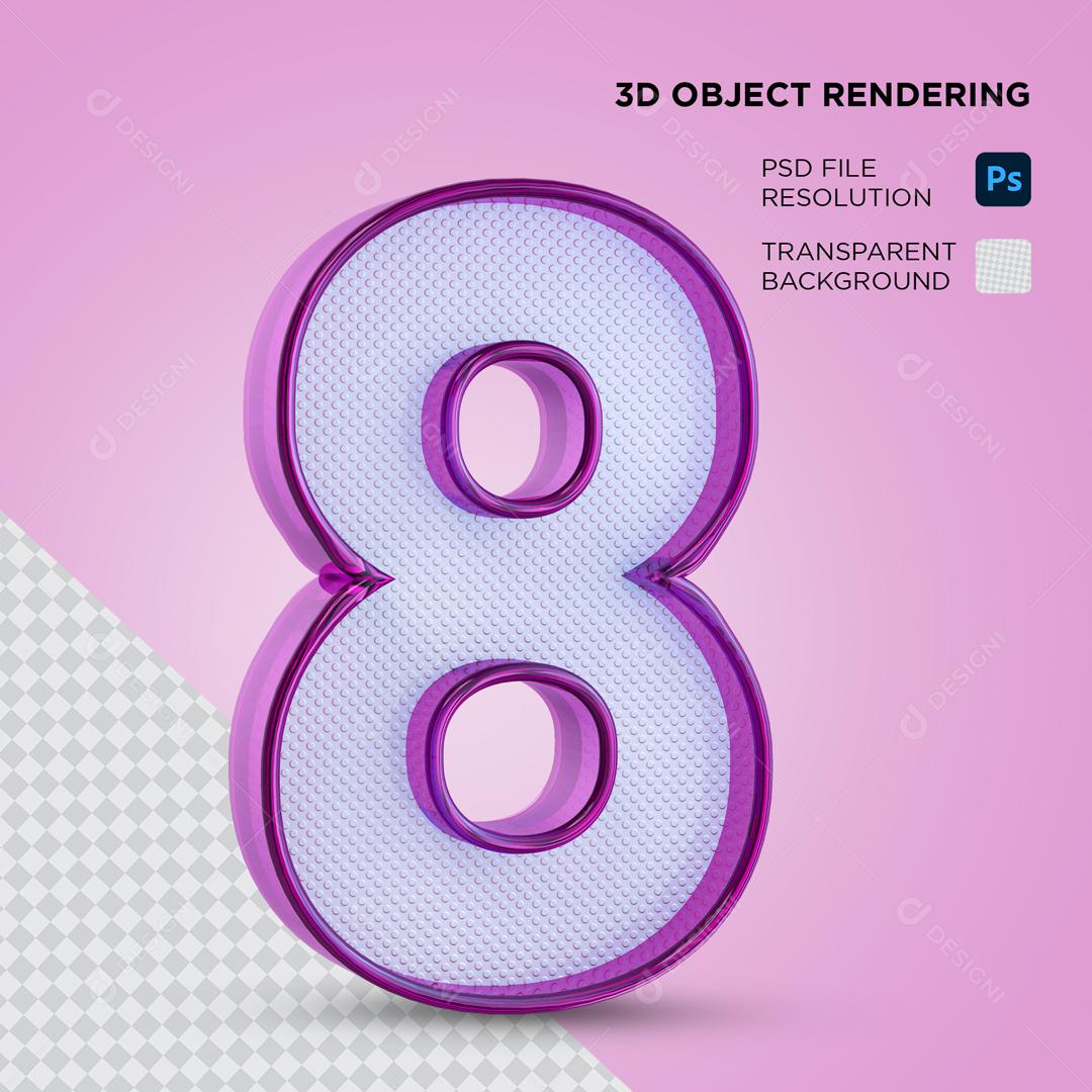 Número 3D 8 com Textura Roxo Para composição PSD