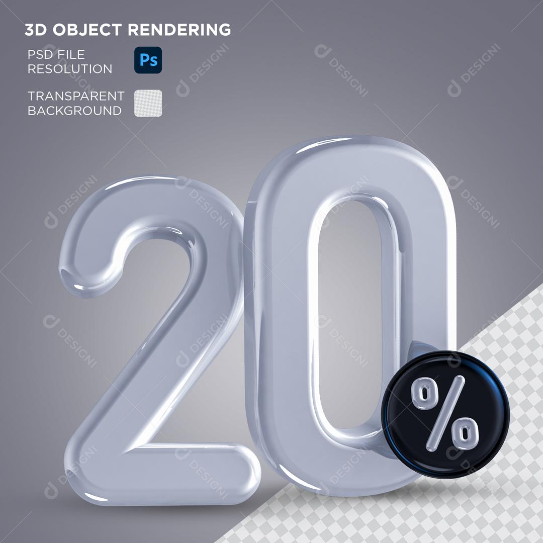Número 3D 20% Prata Elemento Para Composição PSD