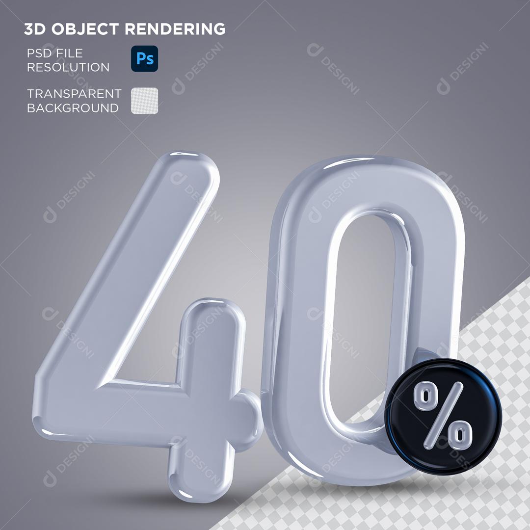 Número 3D 40% Prata Elemento Para Composição PSD