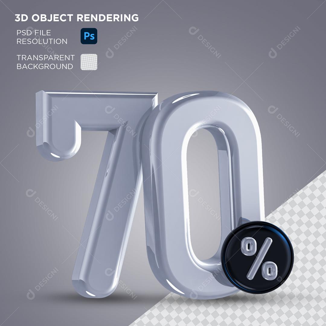 Número 3D 70% Prata Elemento Para Composição PSD