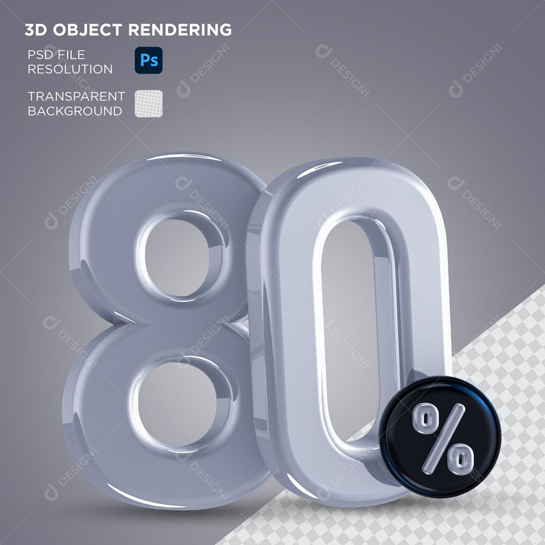 Número 3D 80% Prata Elemento Para Composição PSD