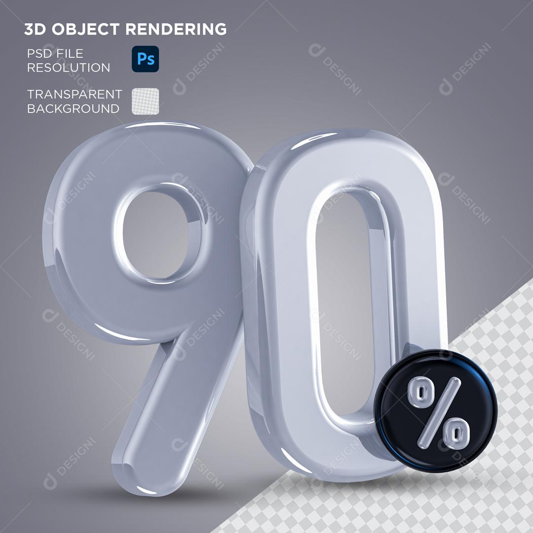 Número 3D 90% Prata Elemento Para Composição PSD