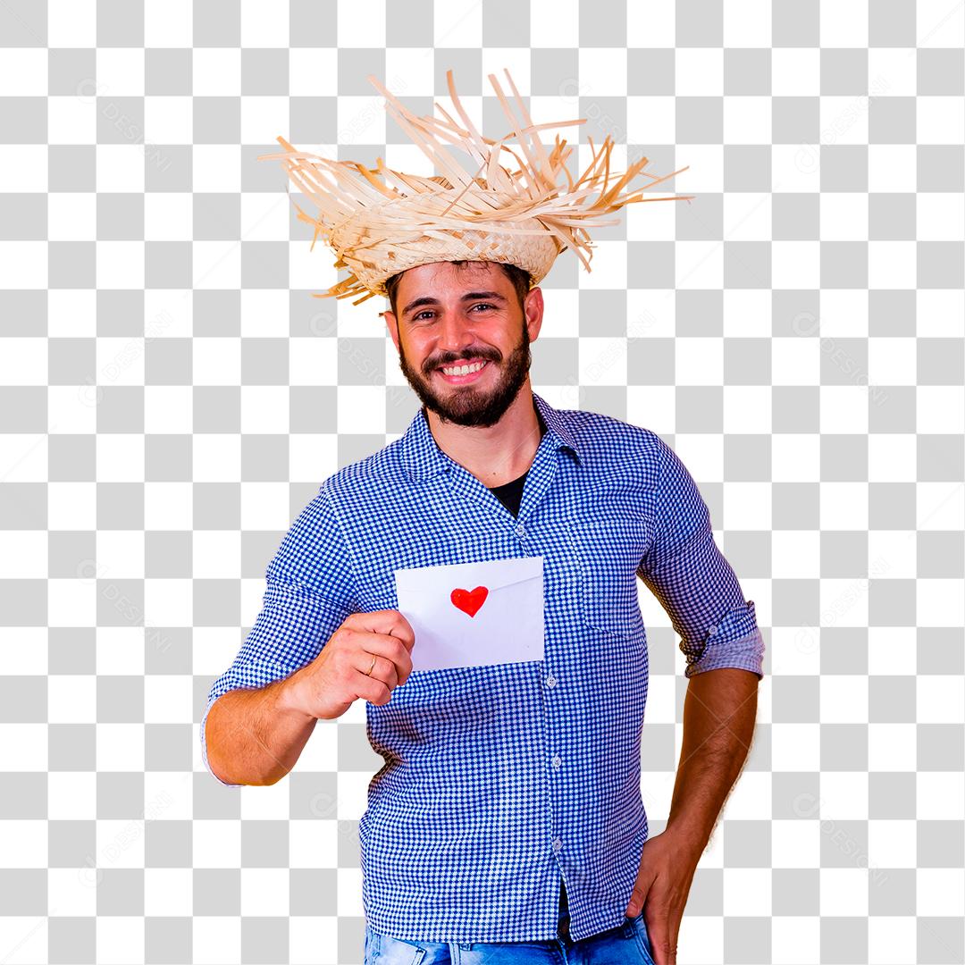Homem vestido para festas junina segurando carta de amor