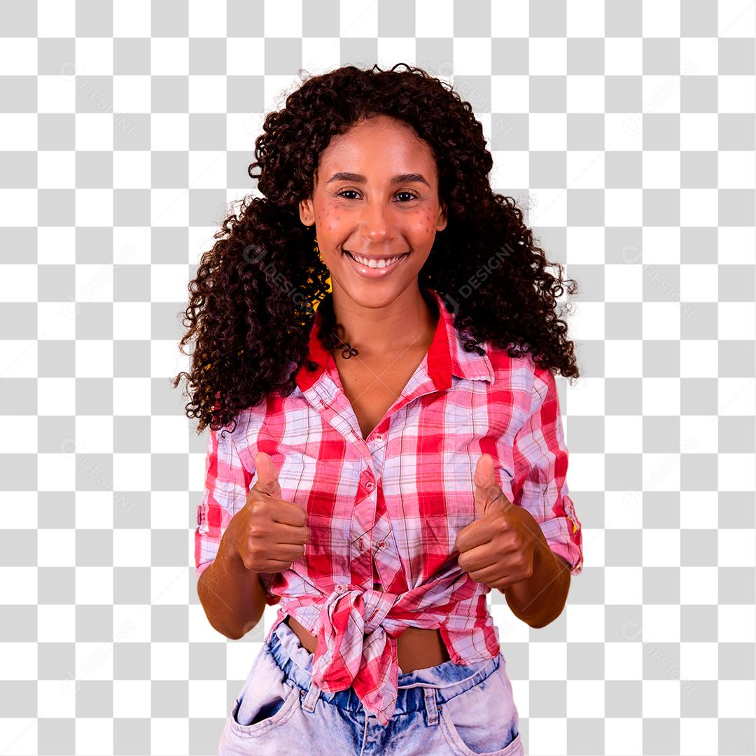 Linda jovem morena vestida para festa junina feliz e positiva São João