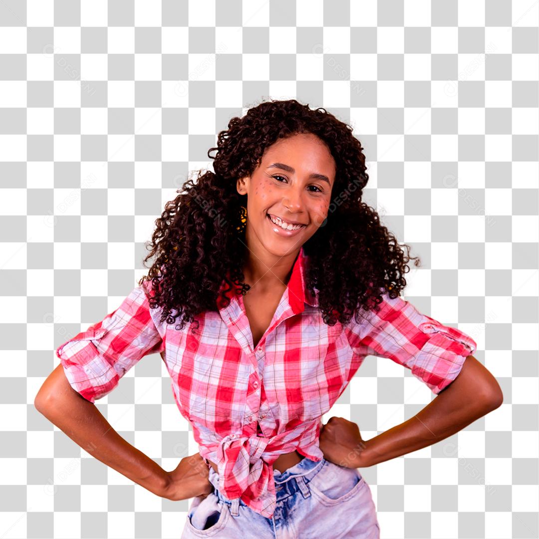 Jovem vestida para festa junina feliz e alegre São João