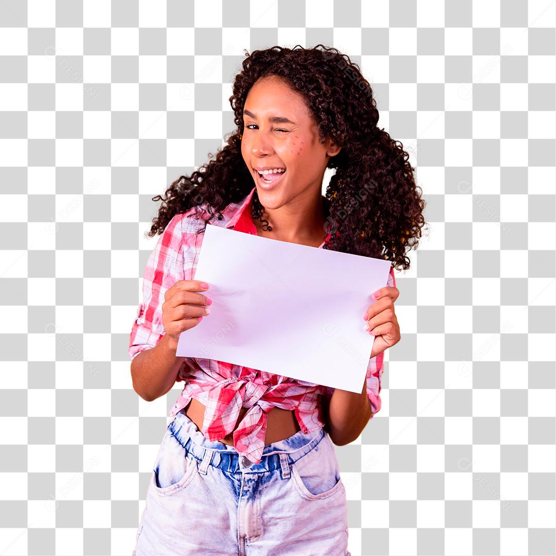 Young brunette woman holding blank sheet of paper Saint John