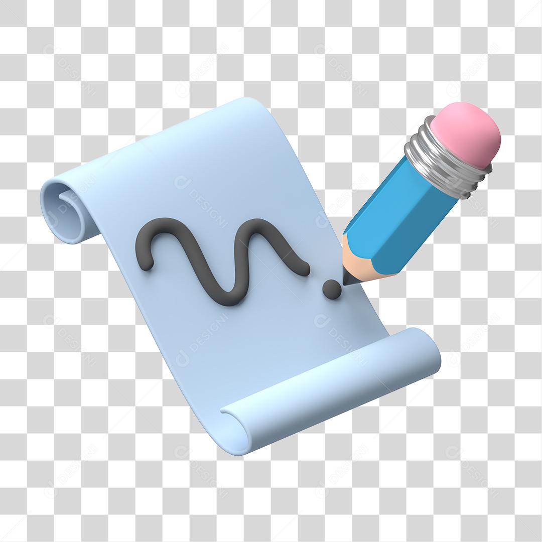Folha de Papel Azul Com Lápis Elemento 3D Para Composição PNG Transparente