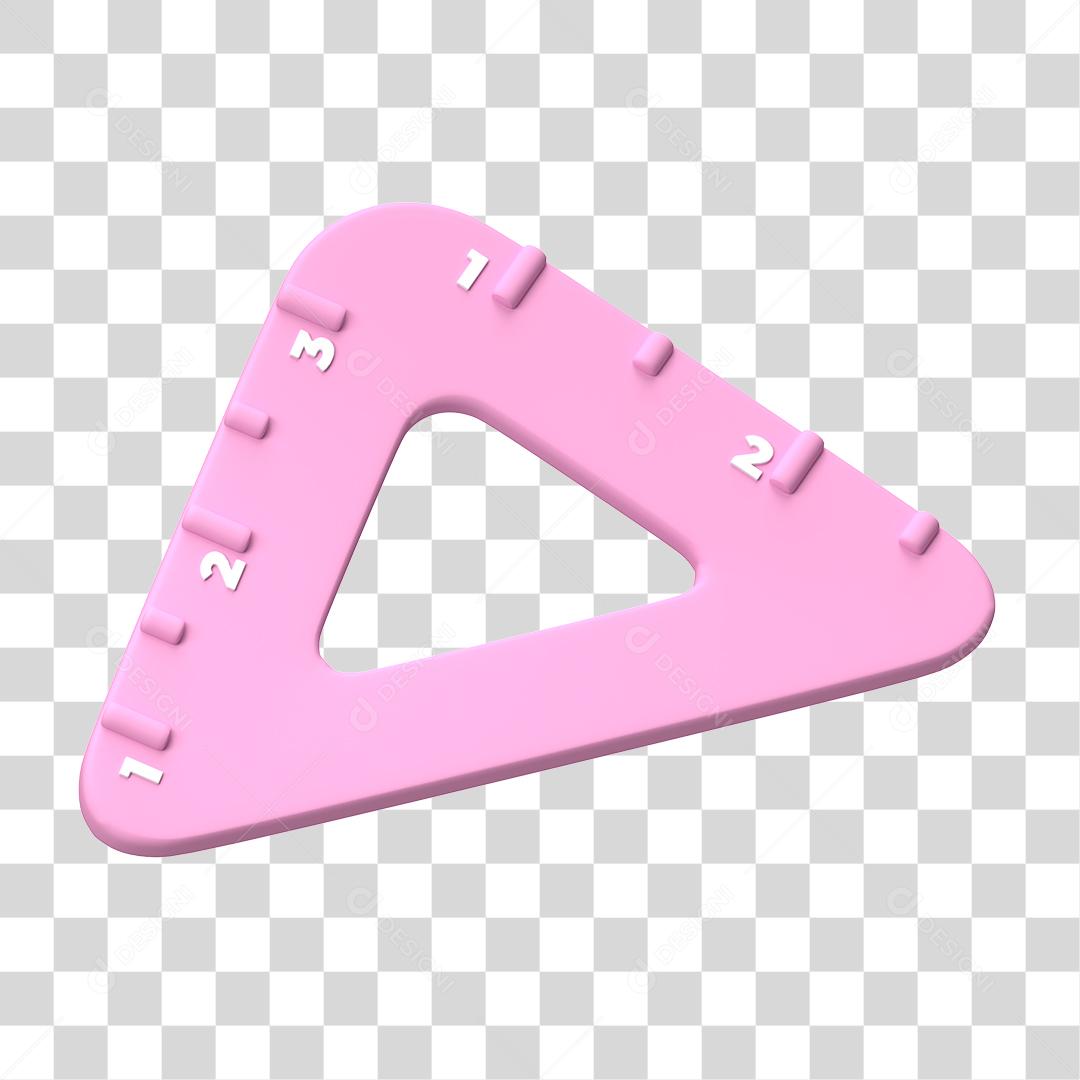 Régua Triangular Rosa Elemento 3D Para Composição PNG Transparente