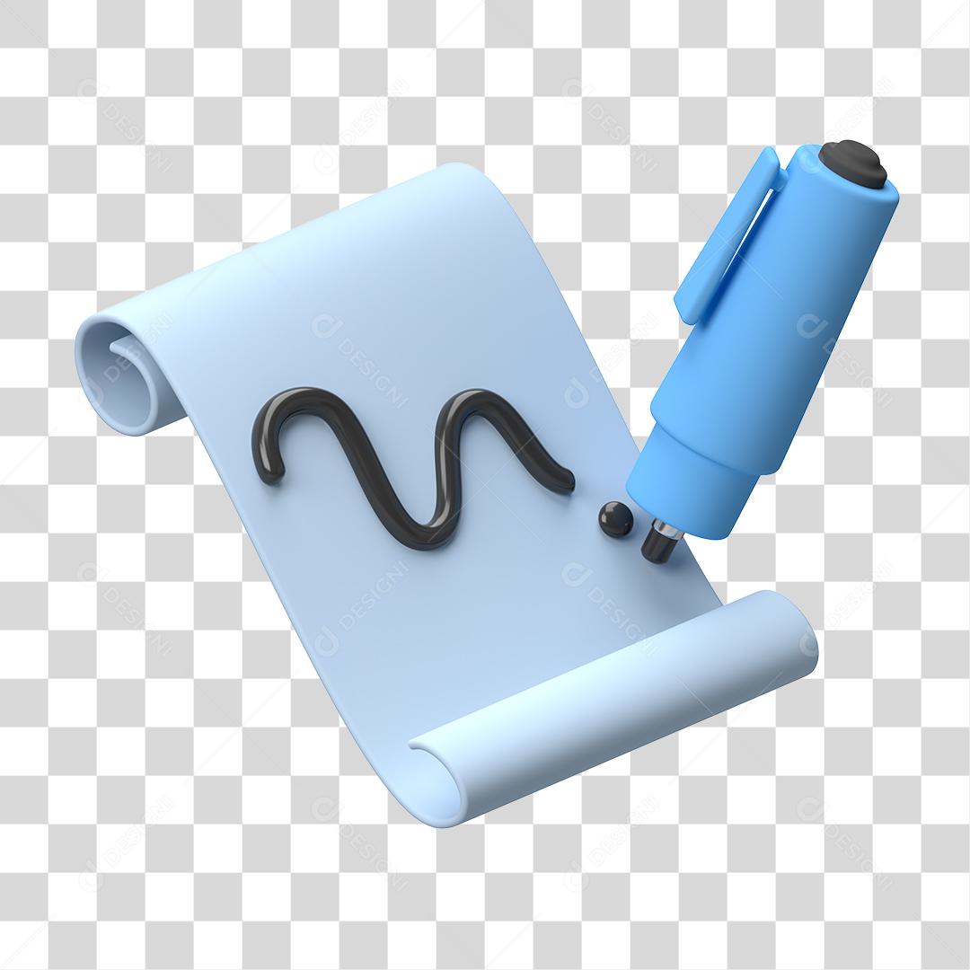 Caneta Azul e Folha de Papel Escrita PNG Transparente