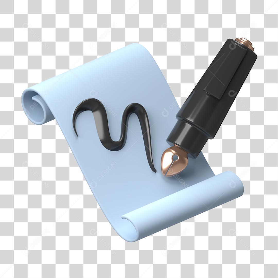 Folha de Caneta Preta Com Lápis Elemento 3D Para Composição PNG Transparente