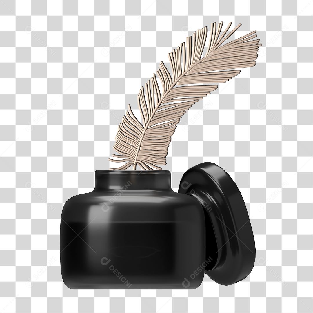 Caneta de Pena e Frasco de Tinta Elemento 3D PNG Transparente