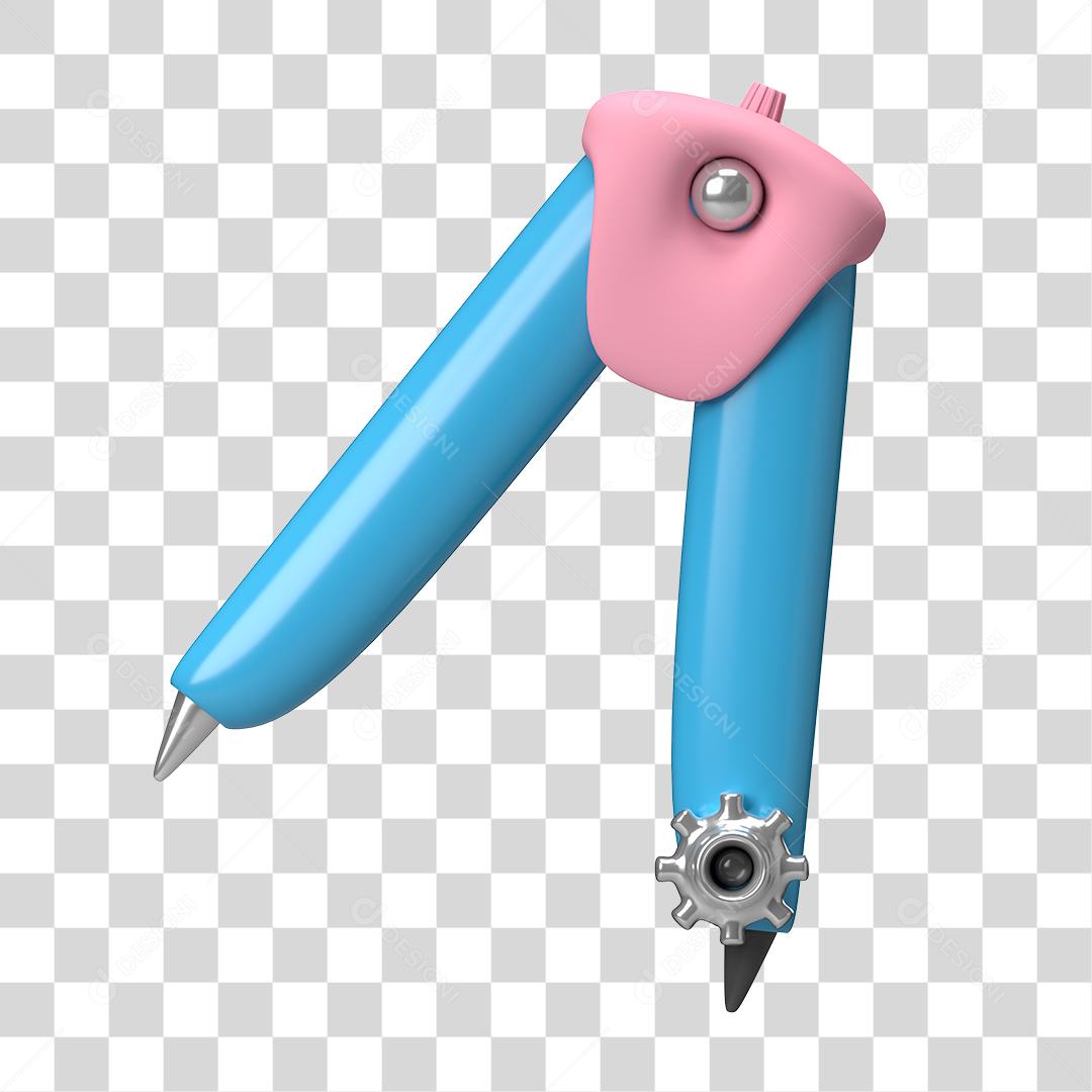 Compasso Escolar Azul Elemento 3D PNG Transparente