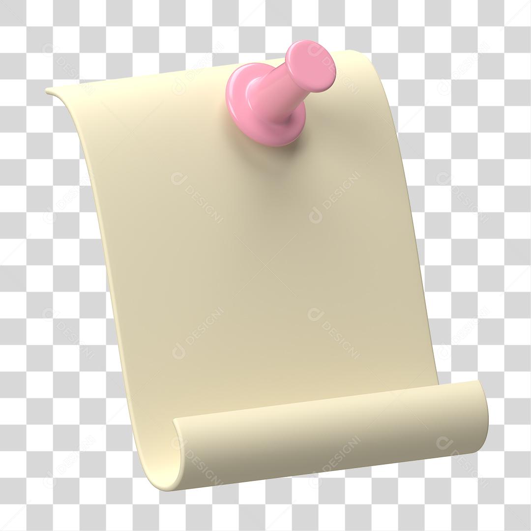 Folha de Papel Com Pino Rosa Elemento 3D PNG Transparente