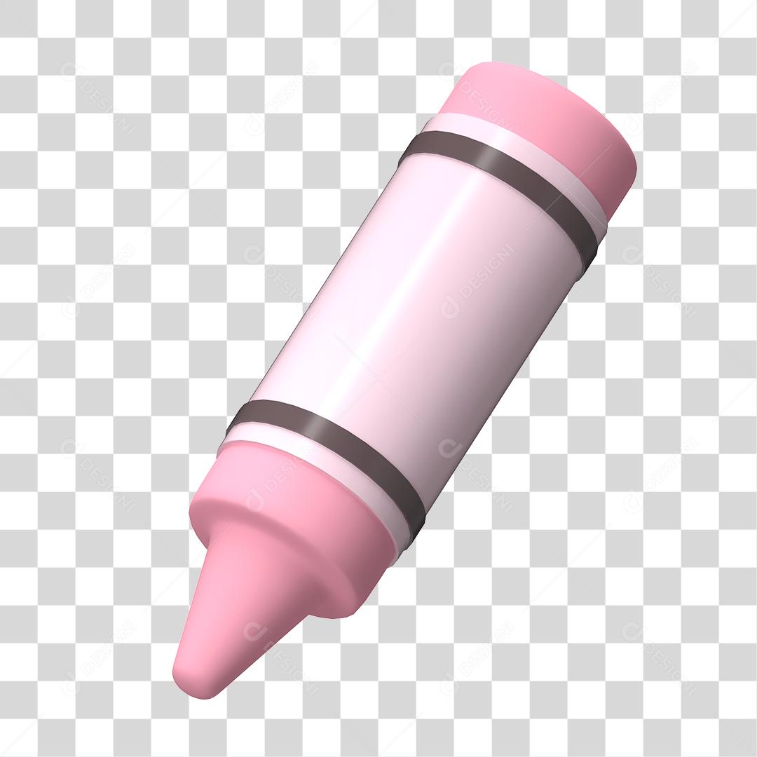 Lápis Giz de Cera Rosa Elemento 3D Para Composição PNG Transparente