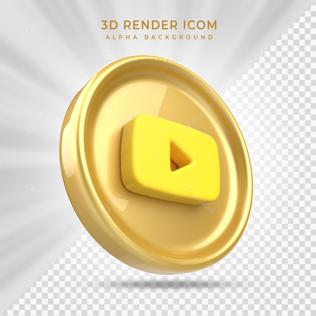 Ícone Youtube Dourado 3D Elemento Para Composição PSD