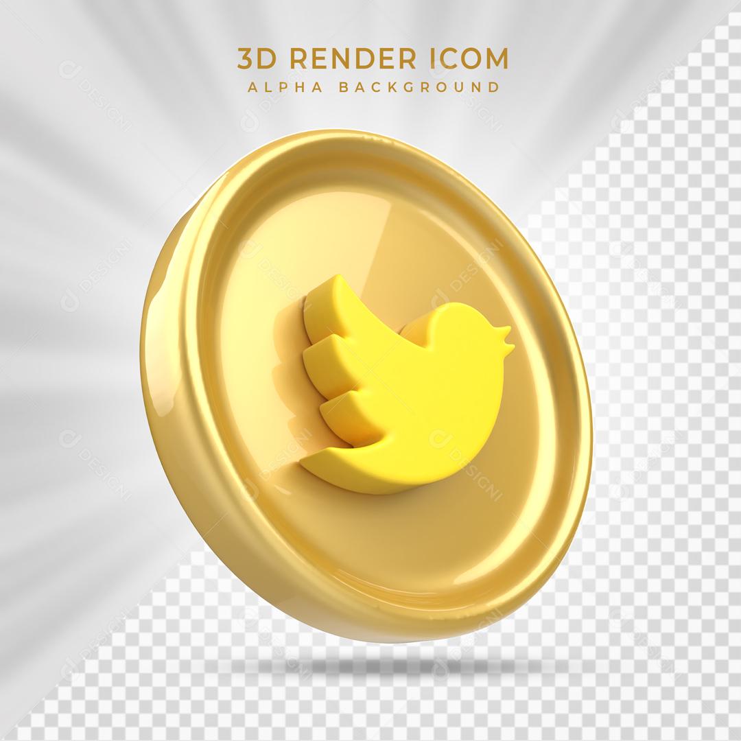 Ícone Twitter Dourado 3D Elemento Para Composição PSD