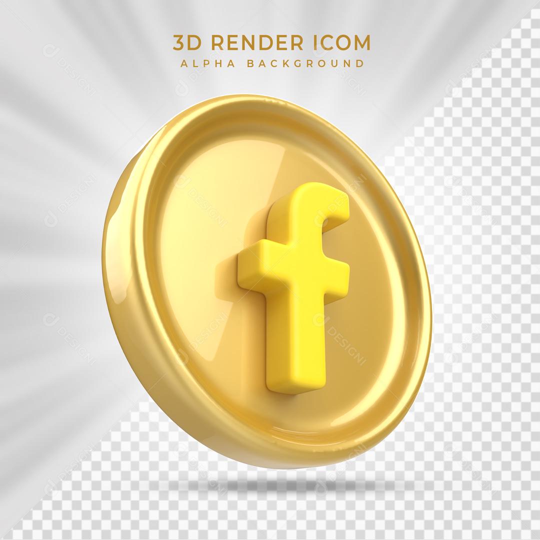 Ícone Facebook Dourado 3D Elemento Para Composição PSD