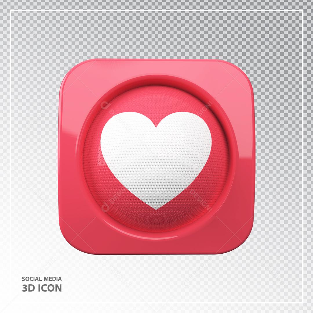 Elemento 3D Like de Coração 3D Para Composição PSD