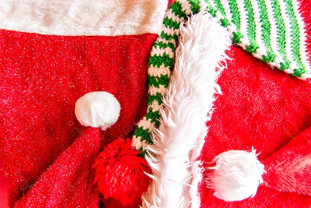 Fundo de textura de bonés de Natal. roupas de natal.