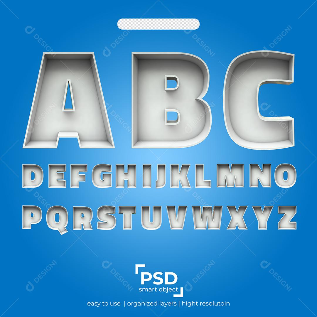 Letras 3D Alfabeto com efeito de Luz Branca Elemento Para Composição PSD