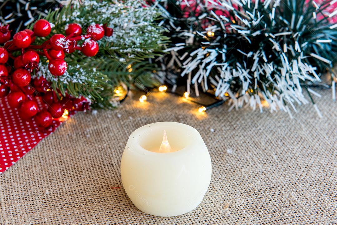 Velas mesa natal enfeites fotos imagem
