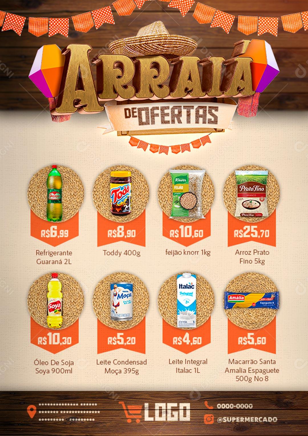 Encarte Arraiá De Ofertas Promoções Social Media PSD Editável