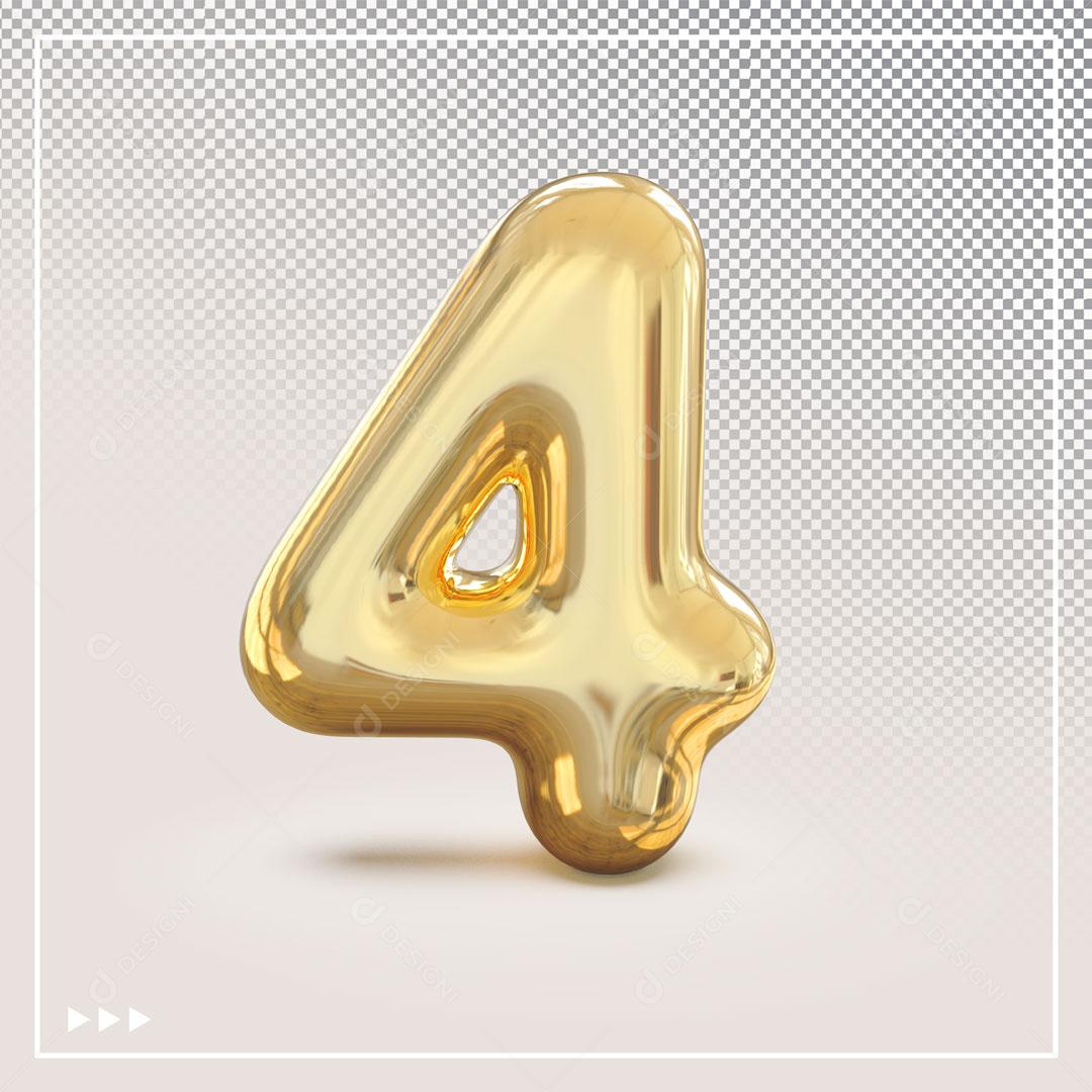 Número 4 3D Dourado Para Composição PSD