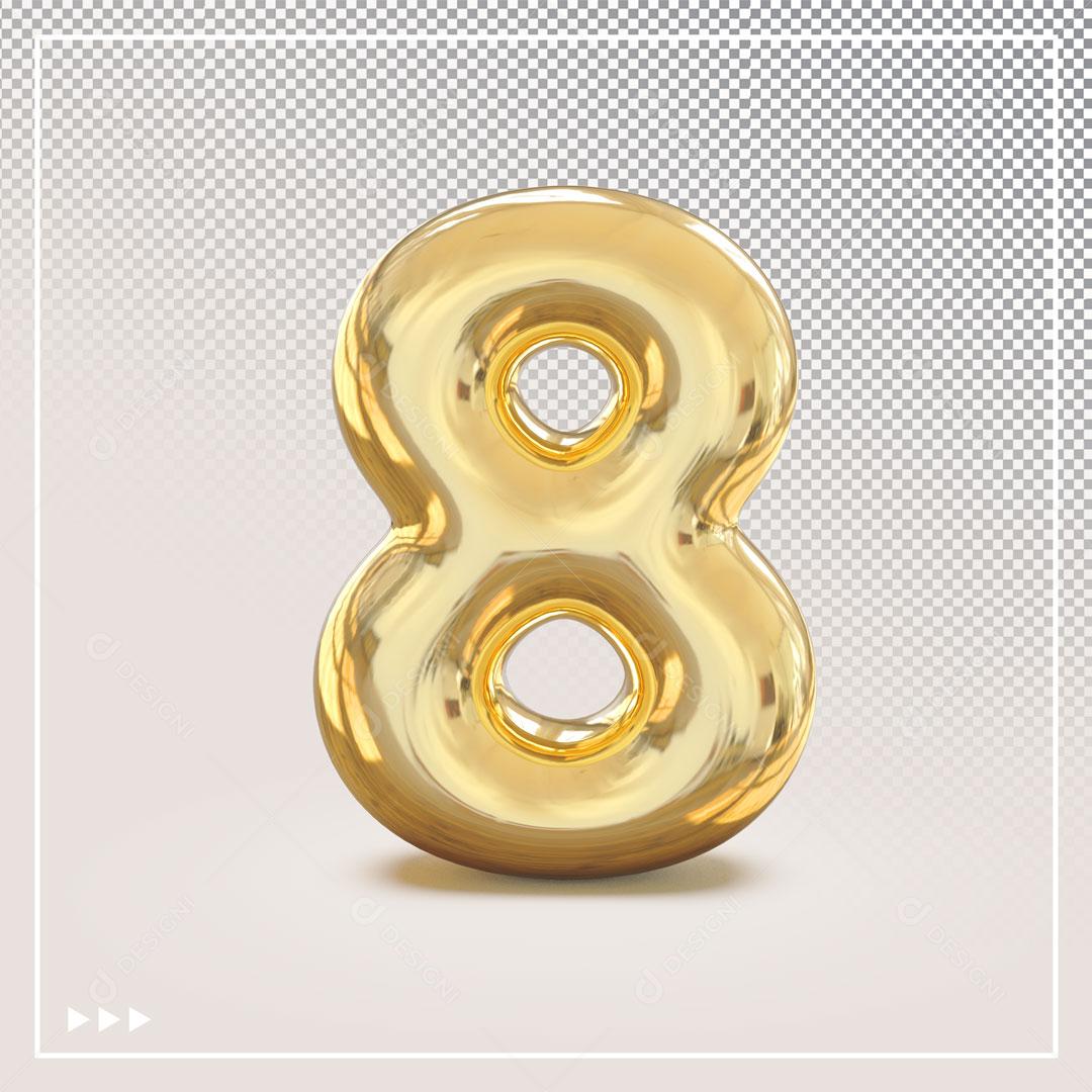 Número 8 3D Dourado Para Composição PSD