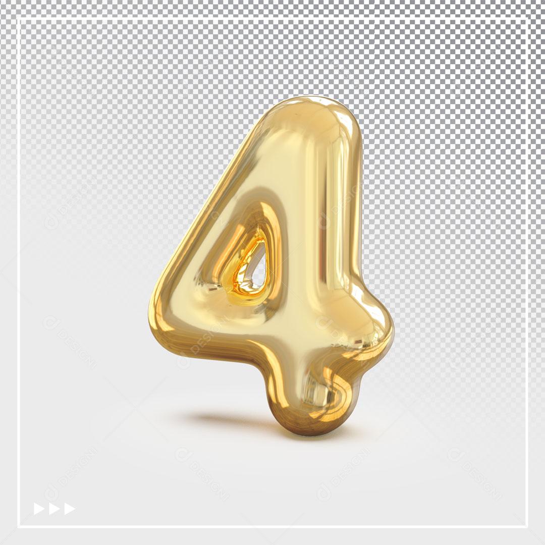 Número 4 3D Dourado Para Composição PSD