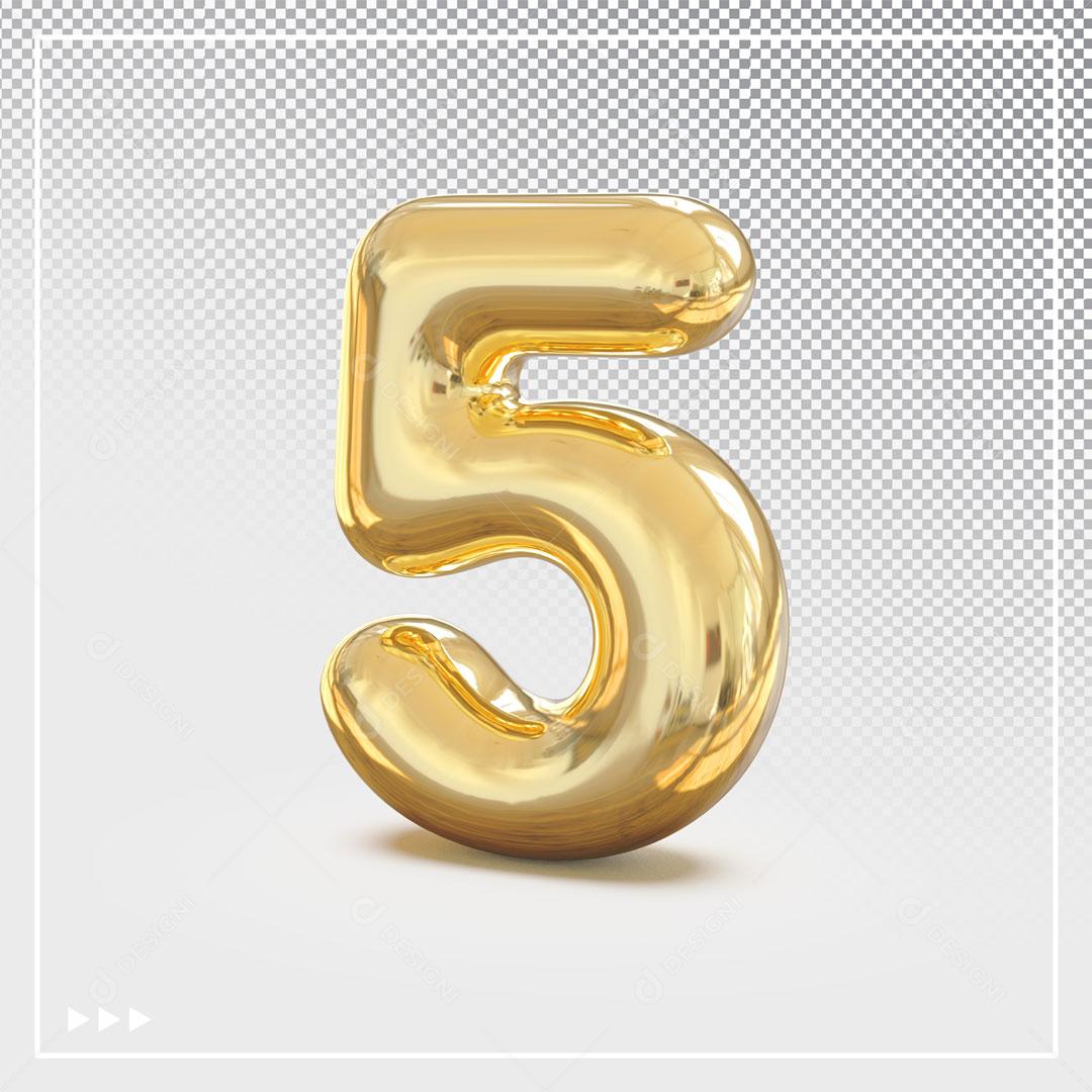 Número 5 3D Dourado Para Composição PSD