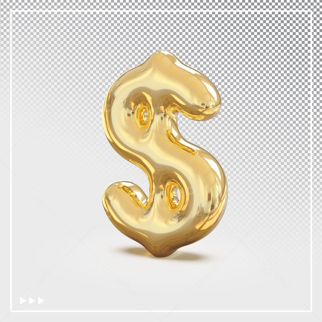 Cifrão $ 3D Dourado Para Composição PSD