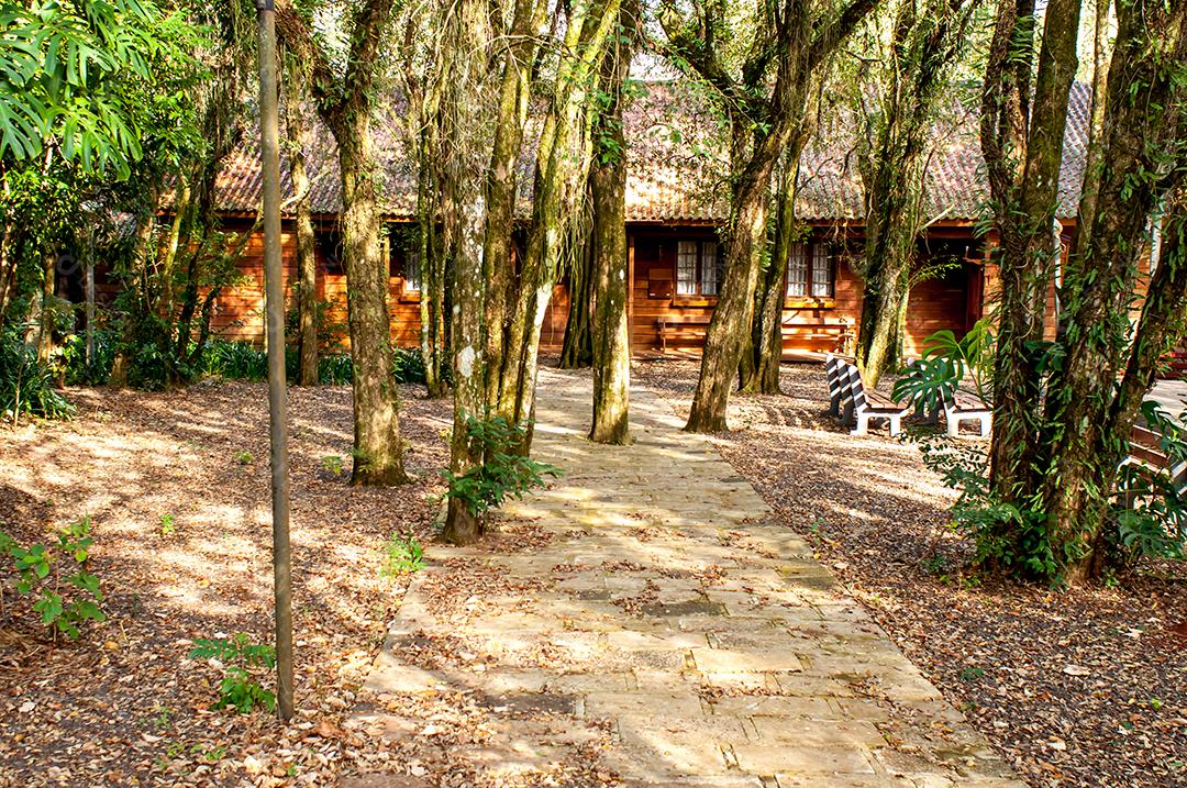 Casa de madeira na floresta brasileira.
