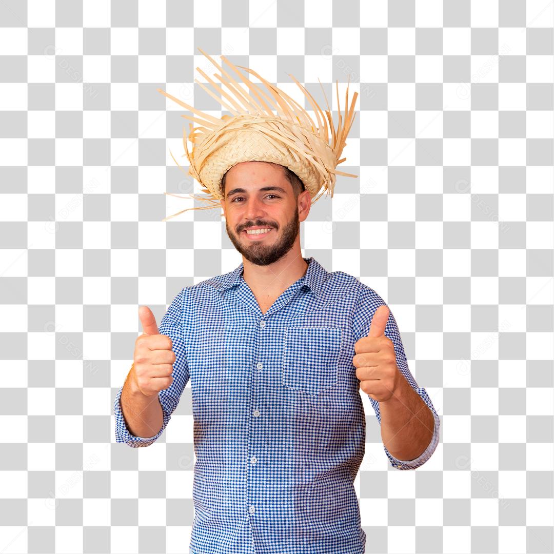 Homem alegra e positivo com traje de festa junina São João