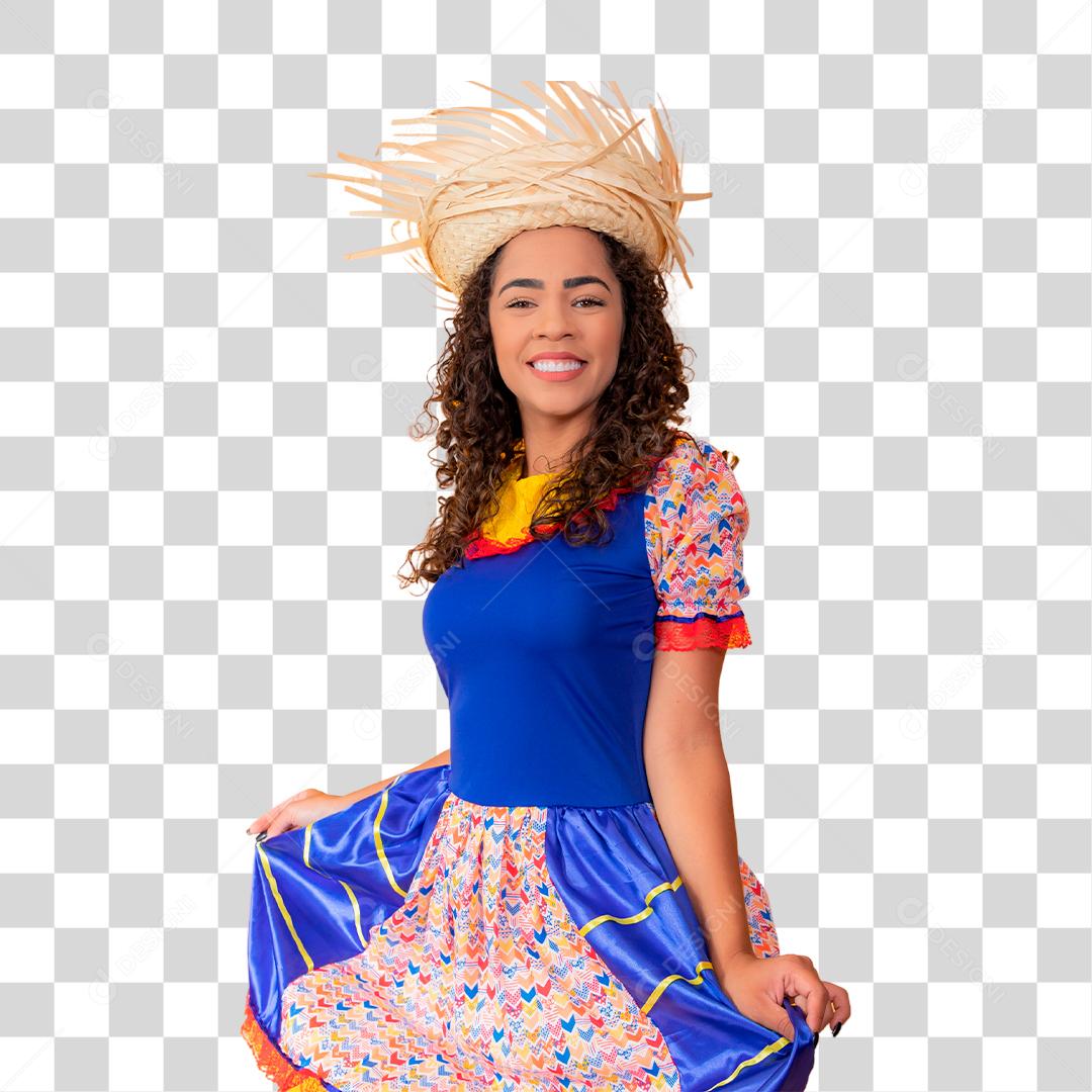 Mulher morena com traje de festa junina São João