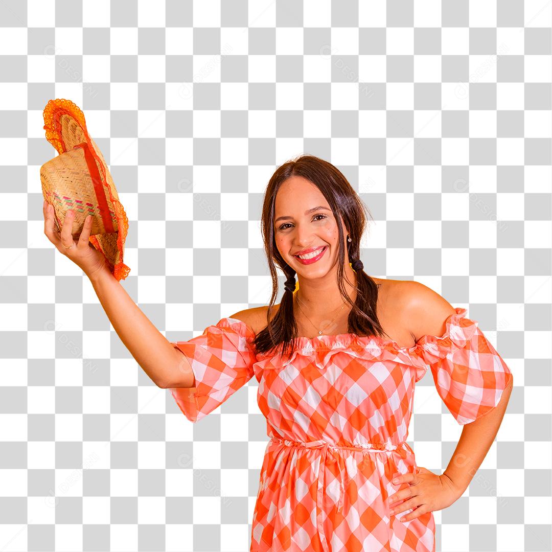 Linda mulher tirando chapéu festa junina São João