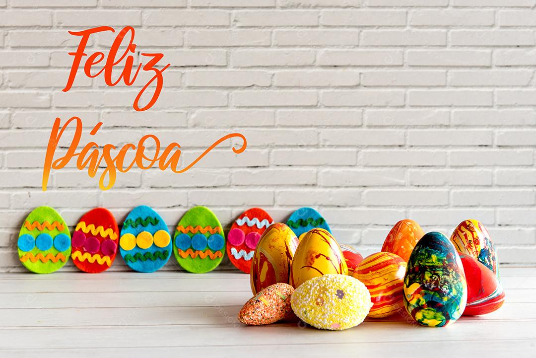 easter eggs on white background with (happy easter)