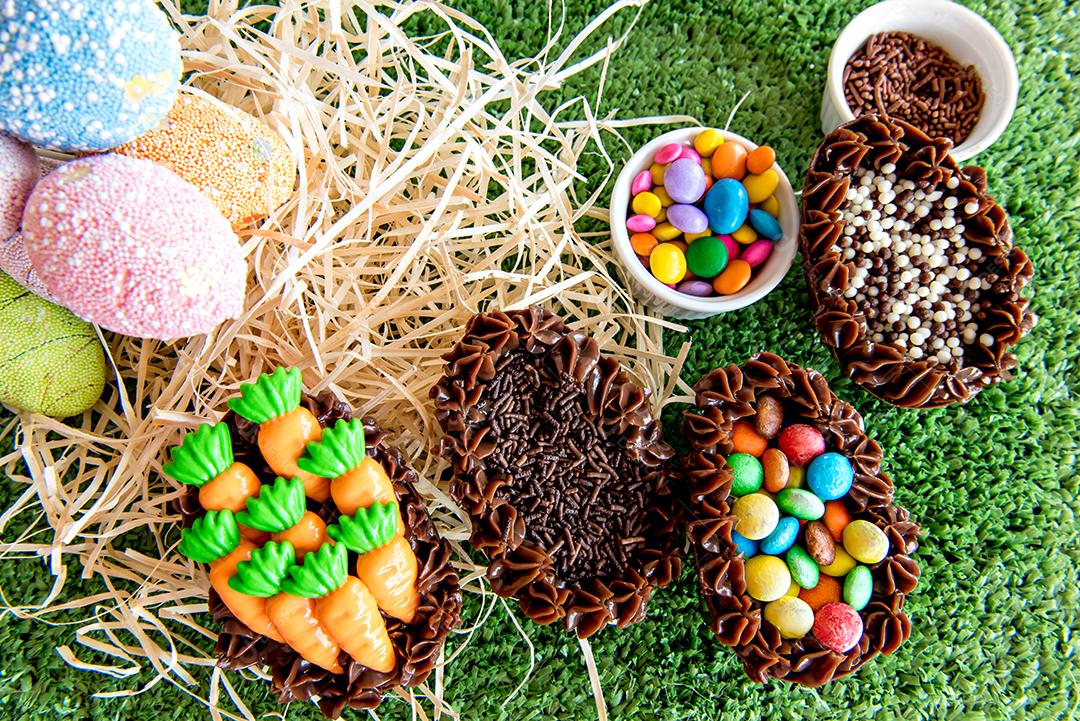 Deliciosos ovos de páscoa de chocolate, conceito de páscoa