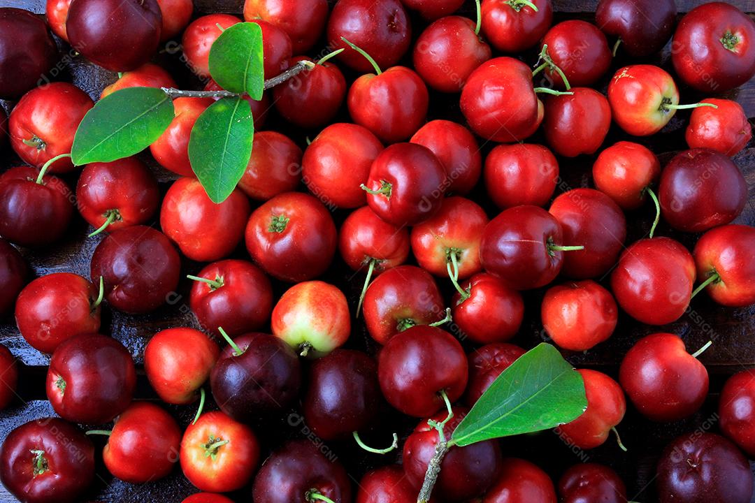 grupo Acerola orgânico fresco. frutas suculentas e selecionadas. Frutas antioxidantes