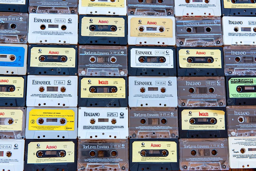 Fundo de textura de fitas cassete. Fitas antigas