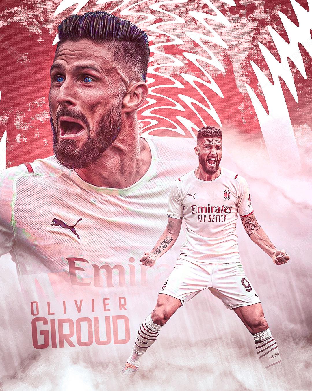 Flyer Jogador De Futebol Oliver Giround Social Media PSD Editável