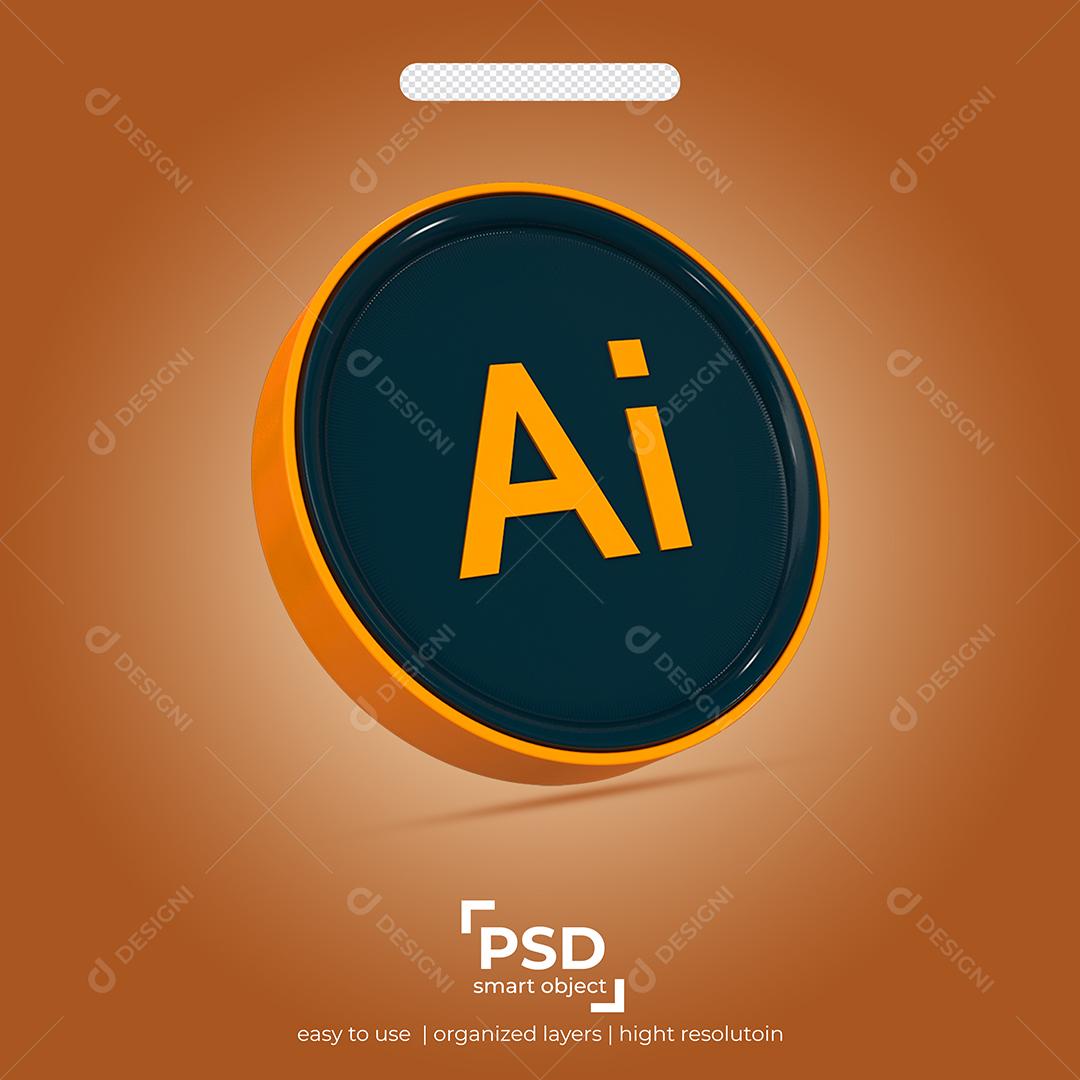Ícone 3D Illustrator para Composição PSD